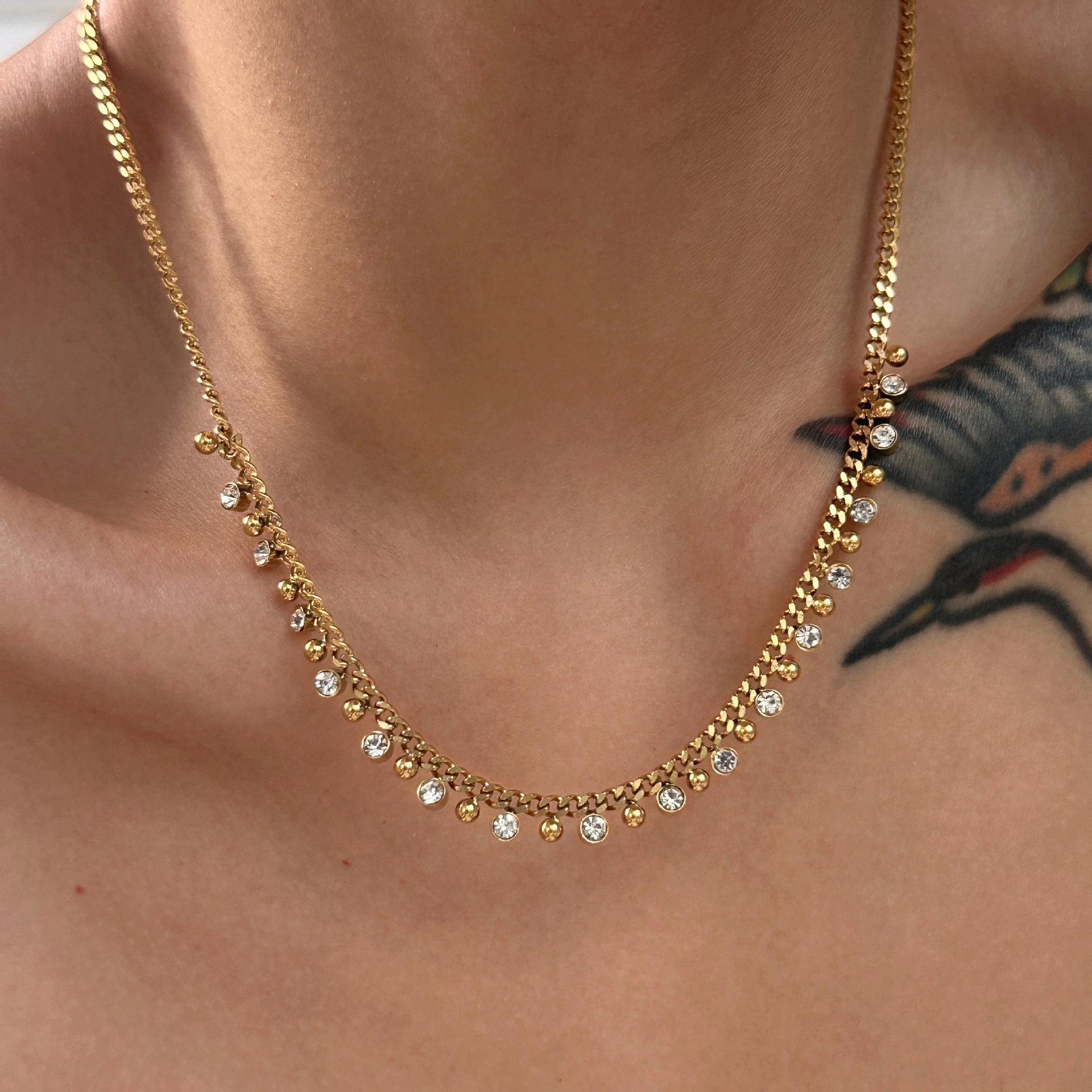 Wholesale 18k Gold-plated Titanium Steel Tassel Zircon Necklace