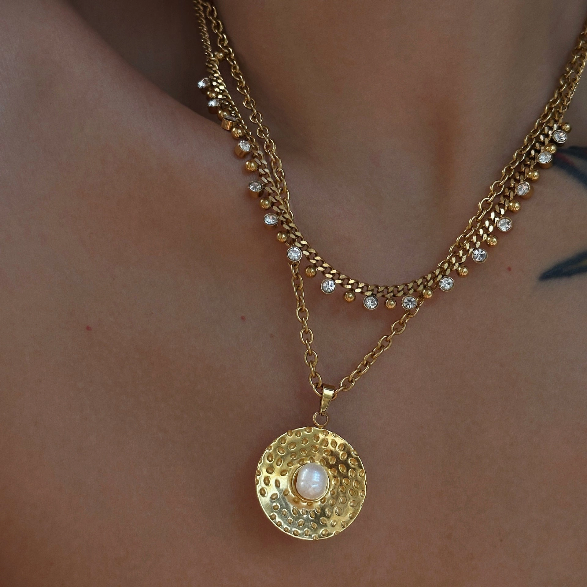 Wholesale 18k Gold-plated Titanium Steel Tassel Zircon Necklace