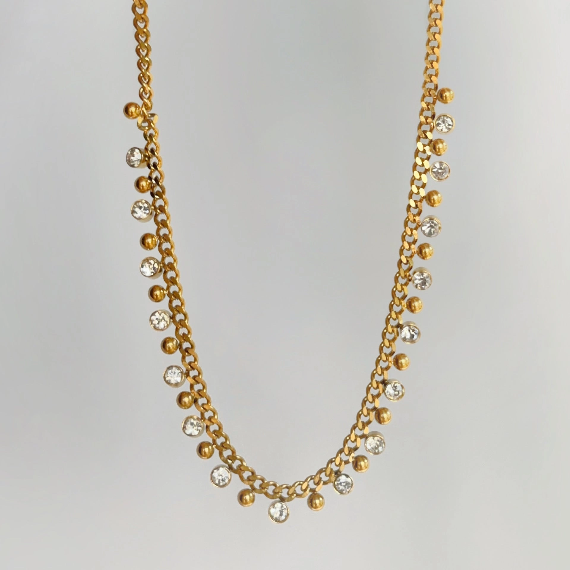 Wholesale 18k Gold-plated Titanium Steel Tassel Zircon Necklace