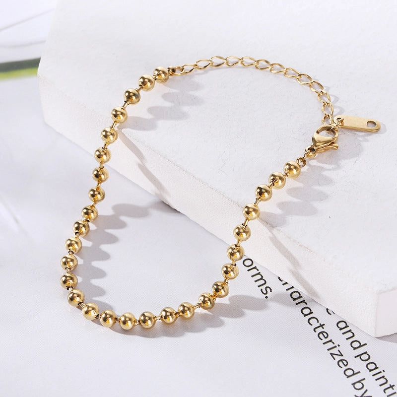 Wholesale 18K gold-plated titanium steel trendy simple geometric tag round bead chain bracelet