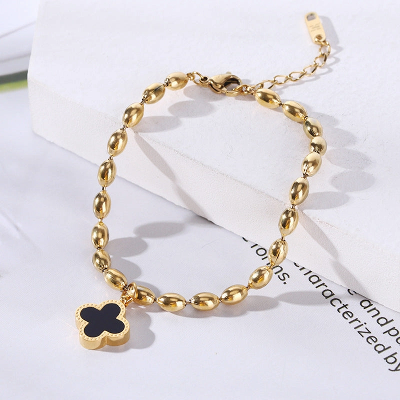 Wholesale 18K gold-plated titanium steel trendy simple geometric tag round bead chain bracelet