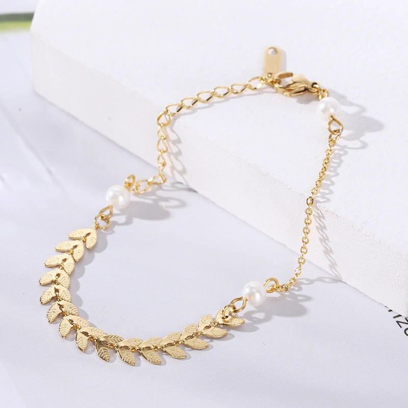 Wholesale 18K gold-plated titanium steel trendy simple geometric tag round bead chain bracelet