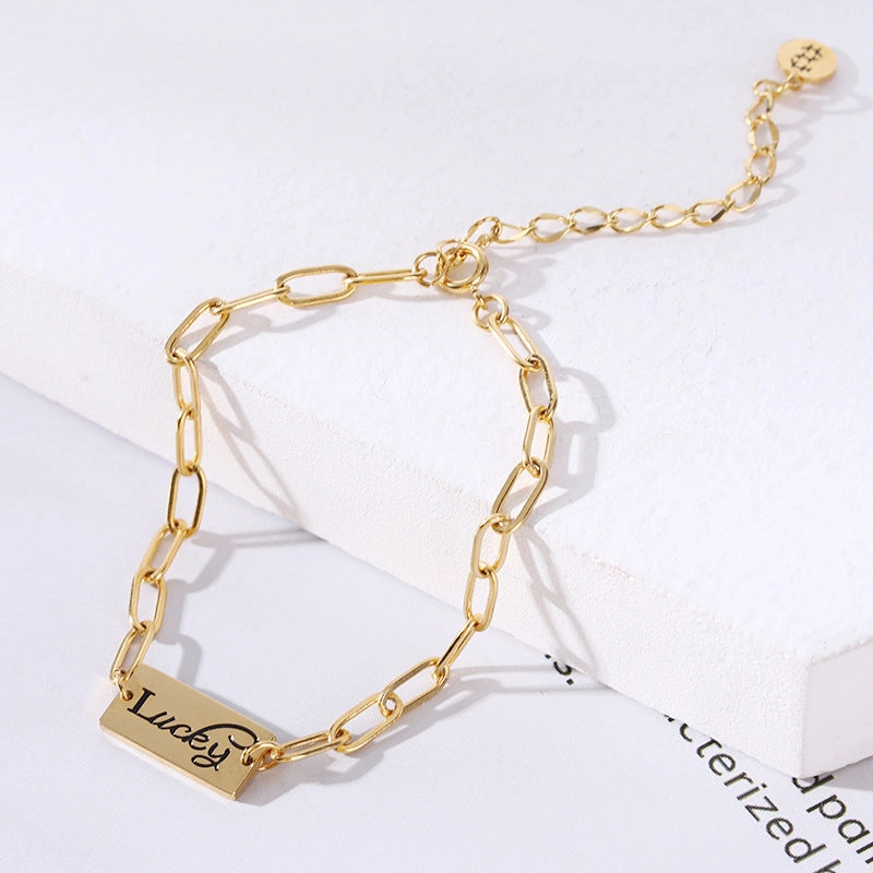 Wholesale 18K gold-plated titanium steel trendy simple geometric tag round bead chain bracelet