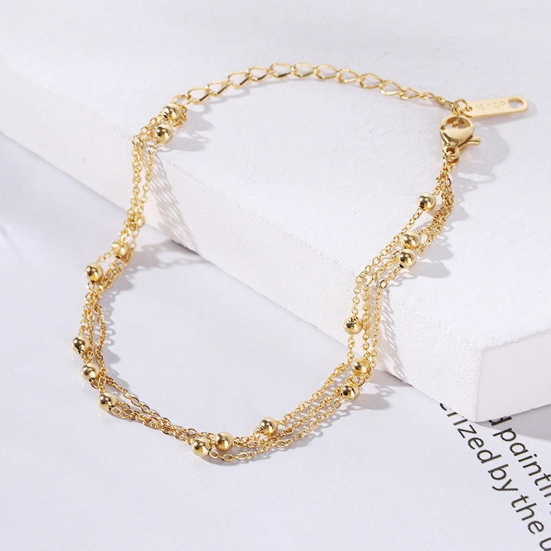 Wholesale 18K gold-plated titanium steel trendy simple geometric tag round bead chain bracelet