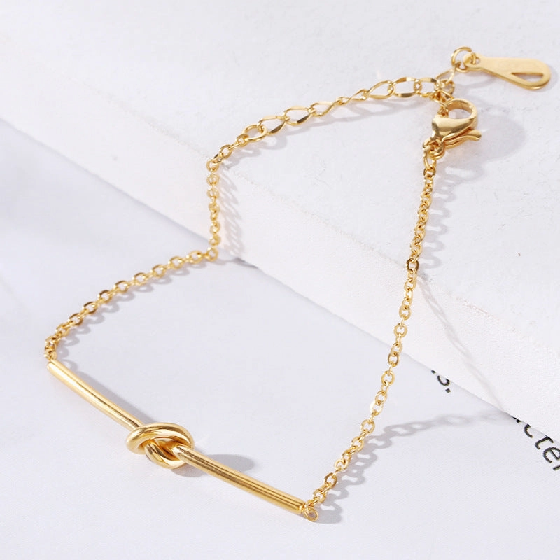 Wholesale 18K gold-plated titanium steel trendy simple geometric tag round bead chain bracelet