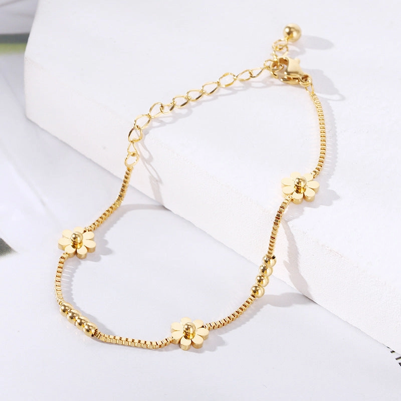 Wholesale 18K gold-plated titanium steel trendy simple geometric tag round bead chain bracelet