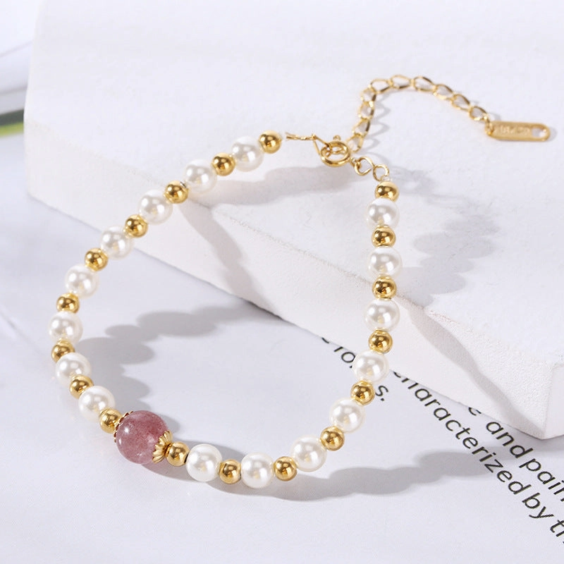 Wholesale 18K gold-plated titanium steel trendy simple geometric tag round bead chain bracelet