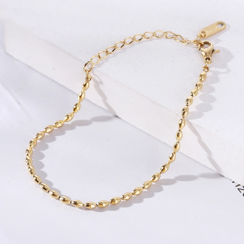 Wholesale 18K gold-plated titanium steel trendy simple geometric tag round bead chain bracelet