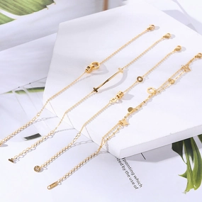 Wholesale 18K gold-plated titanium steel trendy simple geometric tag round bead chain bracelet
