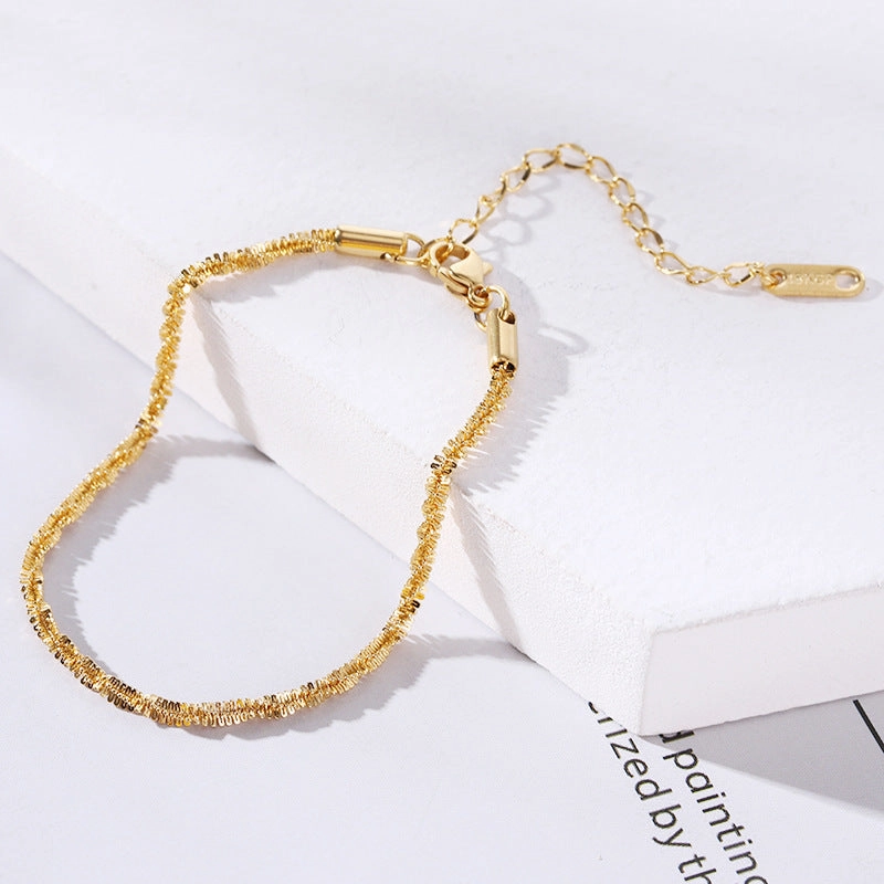 Wholesale 18K gold-plated titanium steel trendy simple geometric tag round bead chain bracelet
