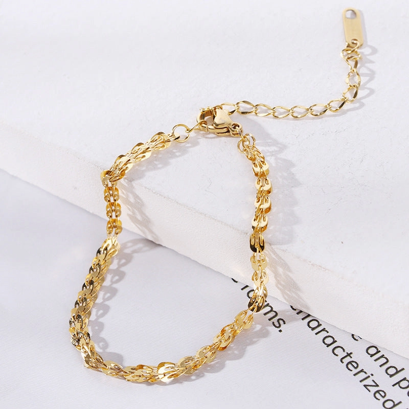 Wholesale 18K gold-plated titanium steel trendy simple geometric tag round bead chain bracelet