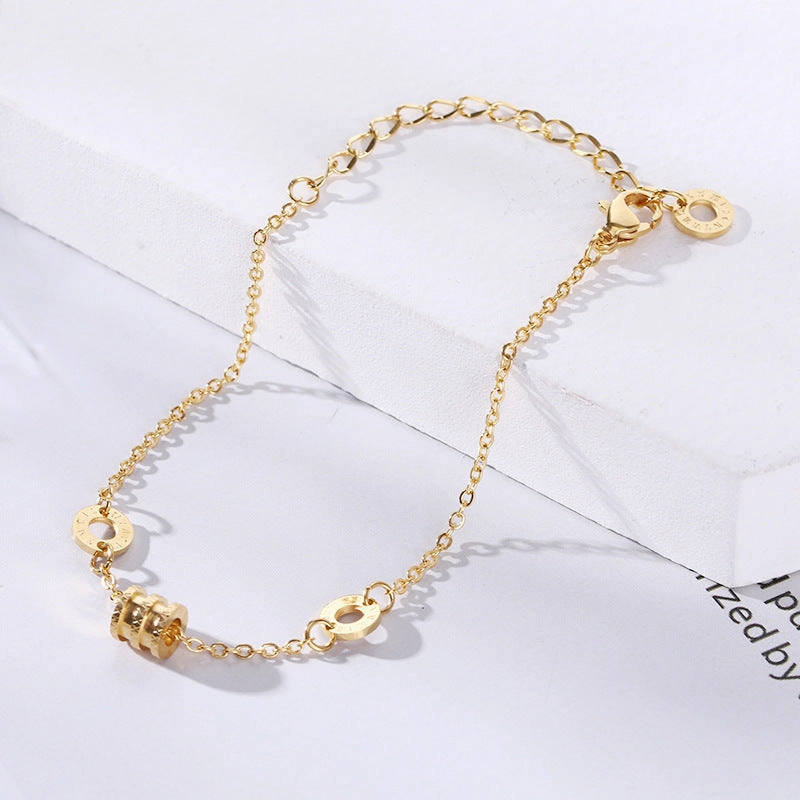 Wholesale 18K gold-plated titanium steel trendy simple geometric tag round bead chain bracelet