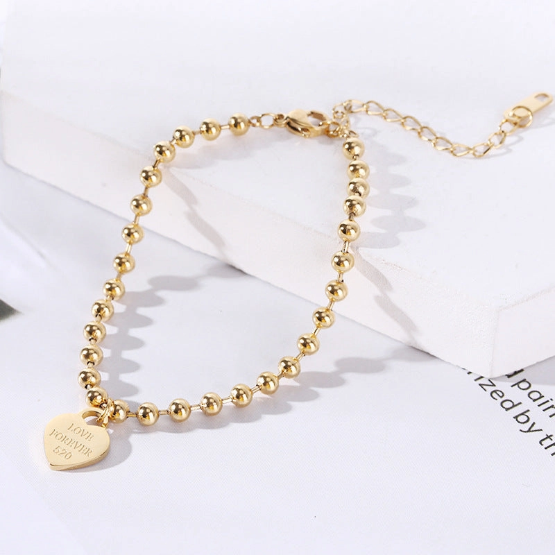 Wholesale 18K gold-plated titanium steel trendy simple geometric tag round bead chain bracelet