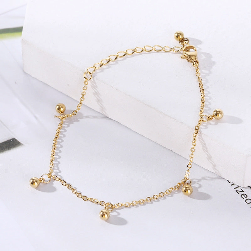 Wholesale 18K gold-plated titanium steel trendy simple geometric tag round bead chain bracelet