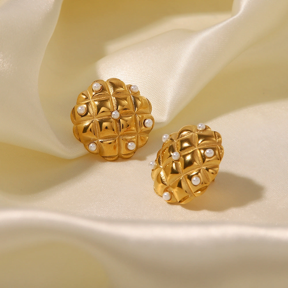 Wholesale 18K Gold Plated Vintage Argyle Earrings Stainless Steel