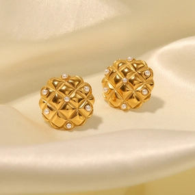 Wholesale 18K Gold Plated Vintage Argyle Earrings Stainless Steel