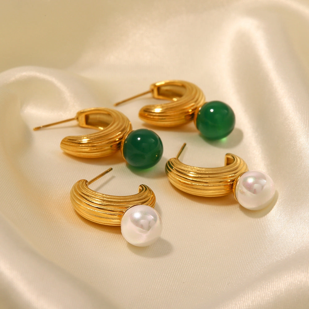 Wholesale 18K Gold Plated Vintage  Pearl Earrings Stainless Steel