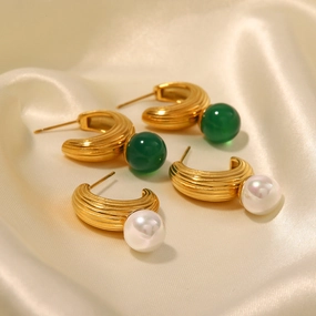 Wholesale 18K Gold Plated Vintage  Pearl Earrings Stainless Steel