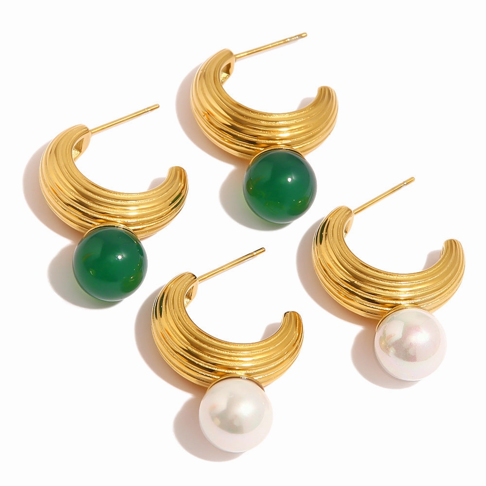 Wholesale 18K Gold Plated Vintage  Pearl Earrings Stainless Steel