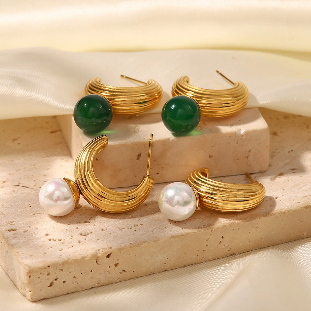 Wholesale 18K Gold Plated Vintage  Pearl Earrings Stainless Steel