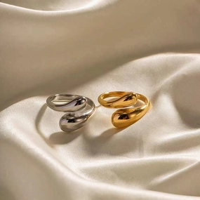 Wholesale 18K Gold Plated Water Drop Opening Adjustable Ring