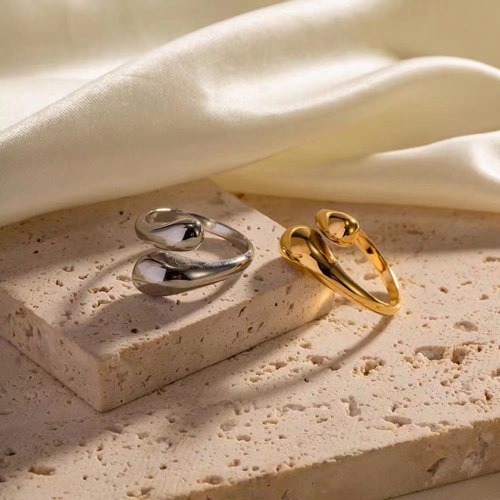 Wholesale 18K Gold Plated Water Drop Opening Adjustable Ring