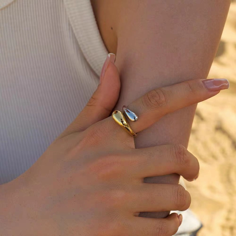 Wholesale 18K Gold Plated Water Drop Opening Adjustable Ring