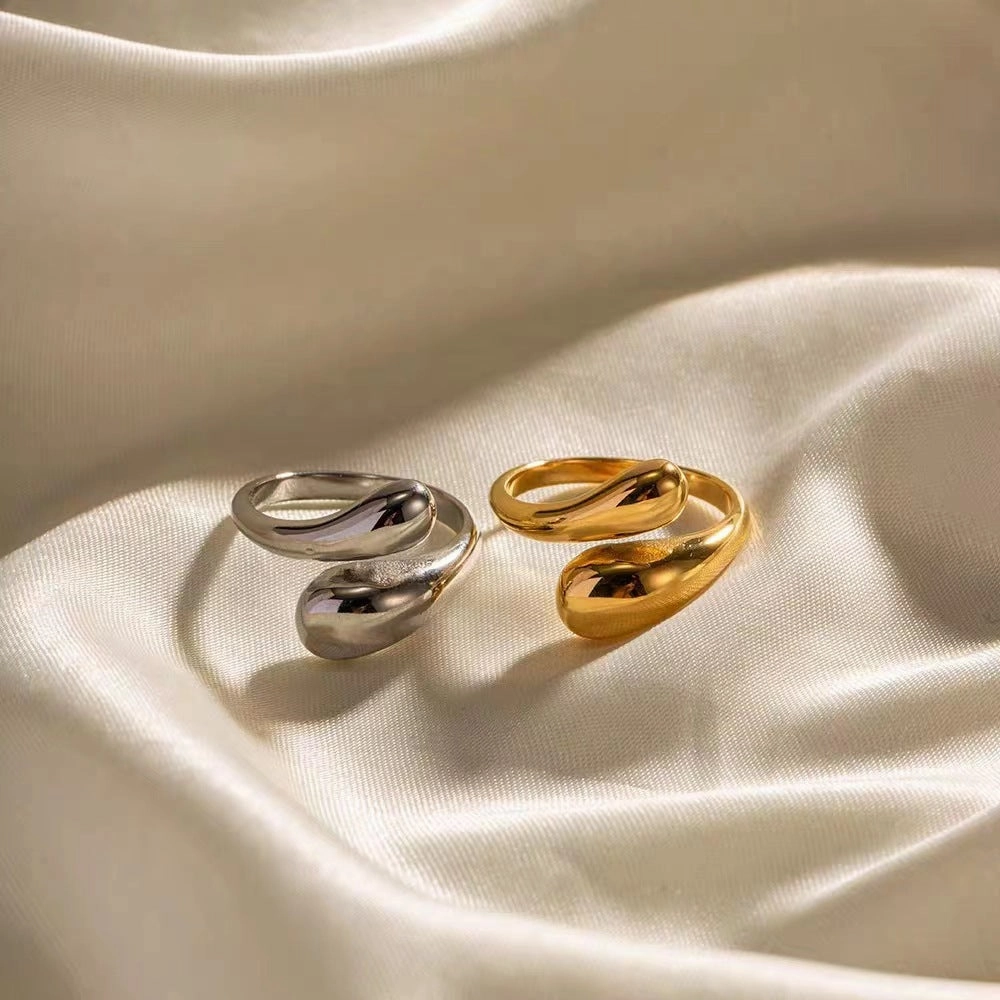 Wholesale 18K Gold Plated Water Drop Opening Adjustable Ring