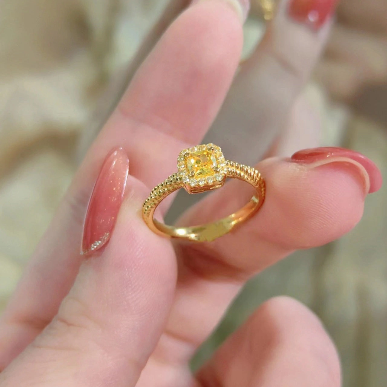 Wholesale 18k Gold Plated Yellow Diamond Small Sugar Cube Colored Treasure Ring