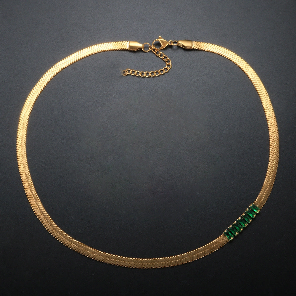 Wholesale 18K Gold Plated Zircon Stainless Steel Snake Bone Chain Necklace Bracelet Jewelry Set