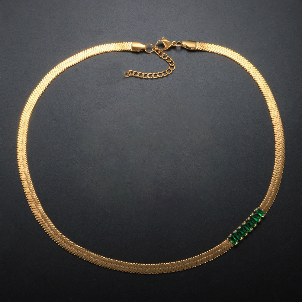 Wholesale 18K Gold Plated Zircon Stainless Steel Snake Bone Chain Necklace Bracelet Jewelry Set