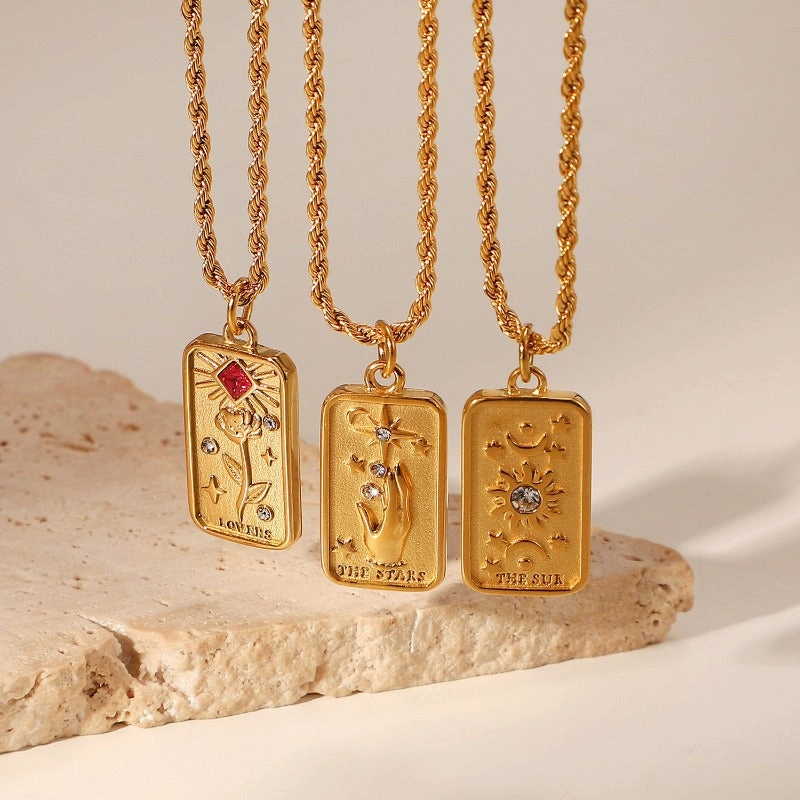 Wholesale 18K Gold Plated Zircon Stainless Steel Sun Star Twist Wheat Type Chains Necklace