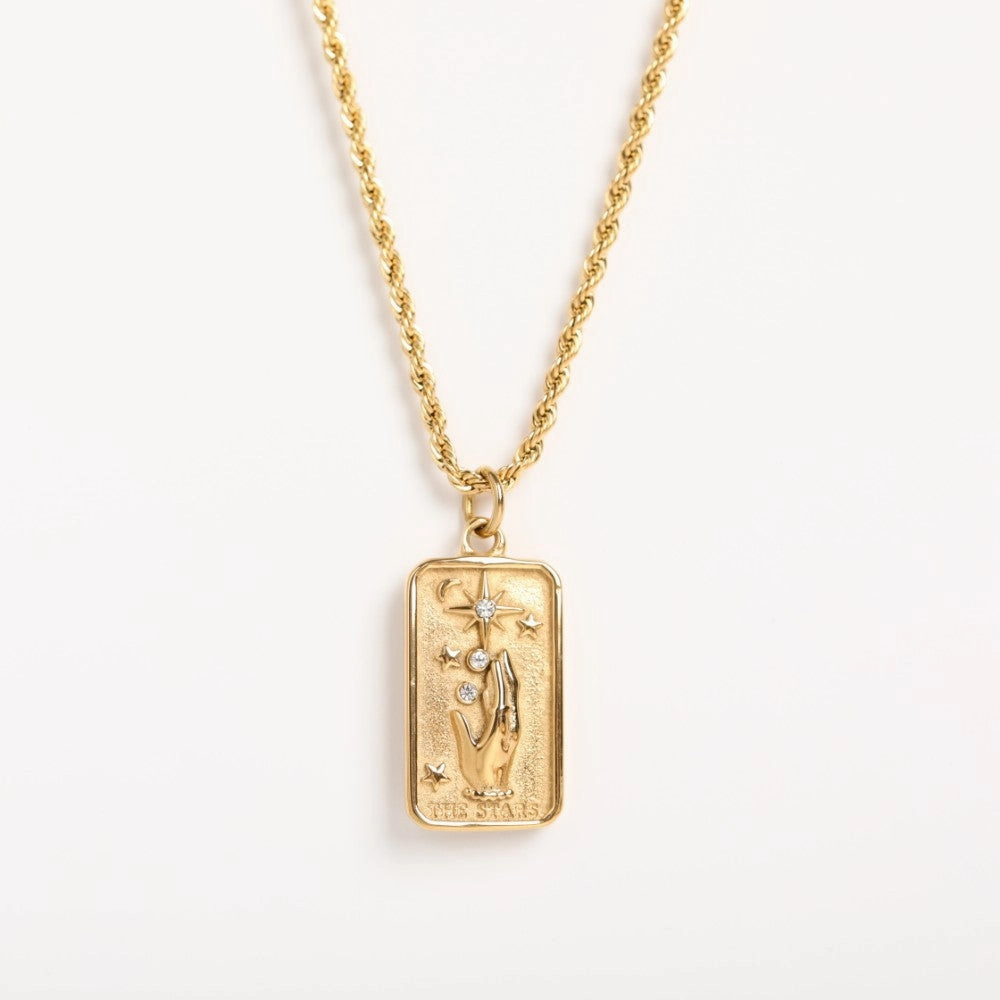 Wholesale 18K Gold Plated Zircon Stainless Steel Sun Star Twist Wheat Type Chains Necklace