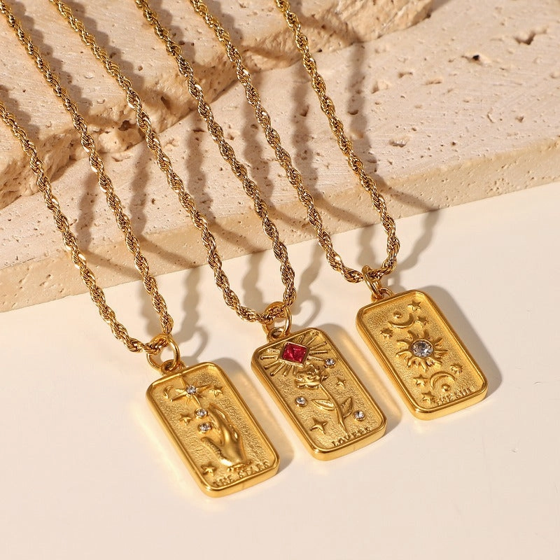 Wholesale 18K Gold Plated Zircon Stainless Steel Sun Star Twist Wheat Type Chains Necklace