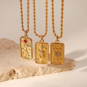 Wholesale 18K Gold Plated Zircon Stainless Steel Sun Star Twist Wheat Type Chains Necklace