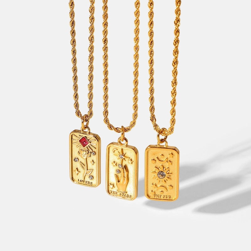 Wholesale 18K Gold Plated Zircon Stainless Steel Sun Star Twist Wheat Type Chains Necklace