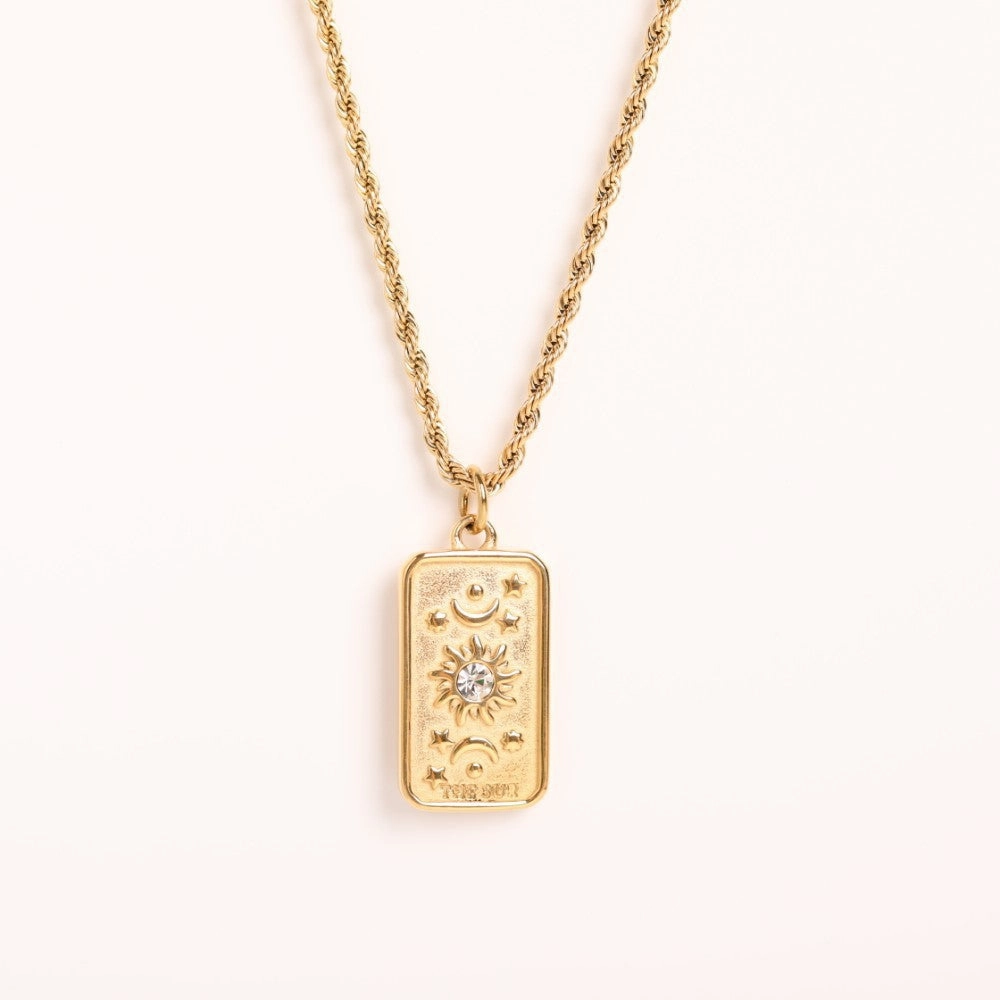 Wholesale 18K Gold Plated Zircon Stainless Steel Sun Star Twist Wheat Type Chains Necklace