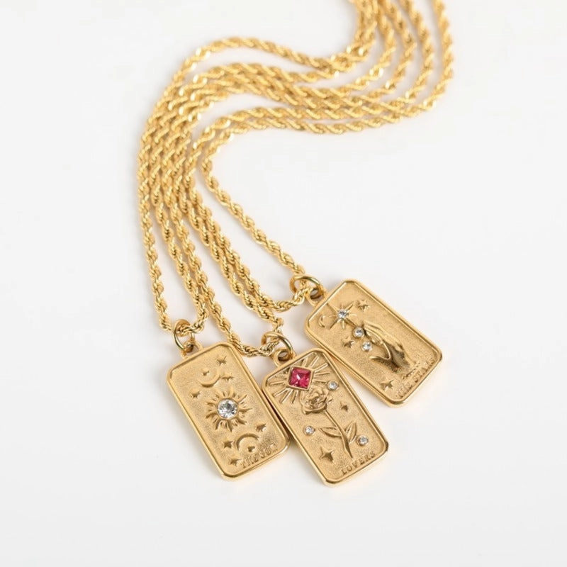 Wholesale 18K Gold Plated Zircon Stainless Steel Sun Star Twist Wheat Type Chains Necklace