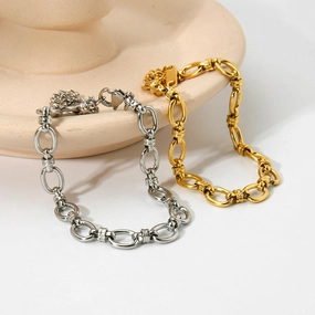 Wholesale  18K gold  plating Oval chain cross buckle stainless steel Fashion bracelet
