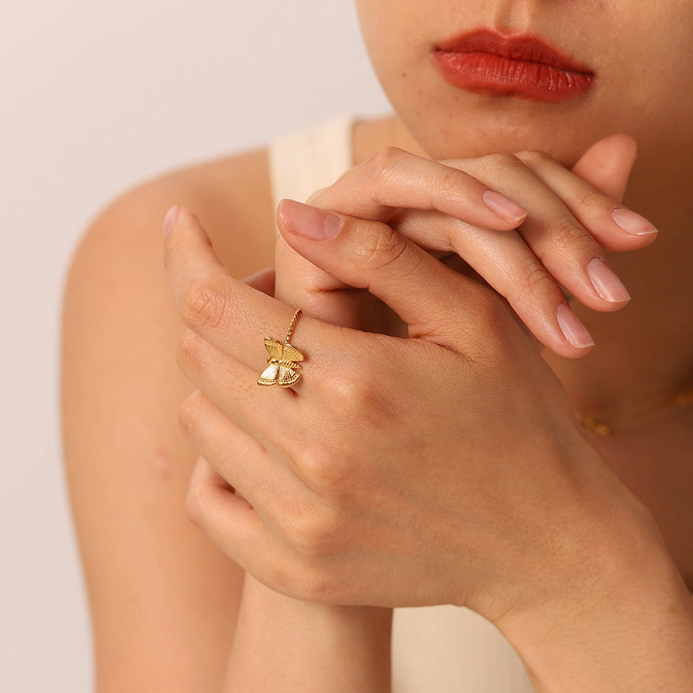 Wholesale 18K Gold Stainless Steel Adjustable Butterfly Ring with Opening