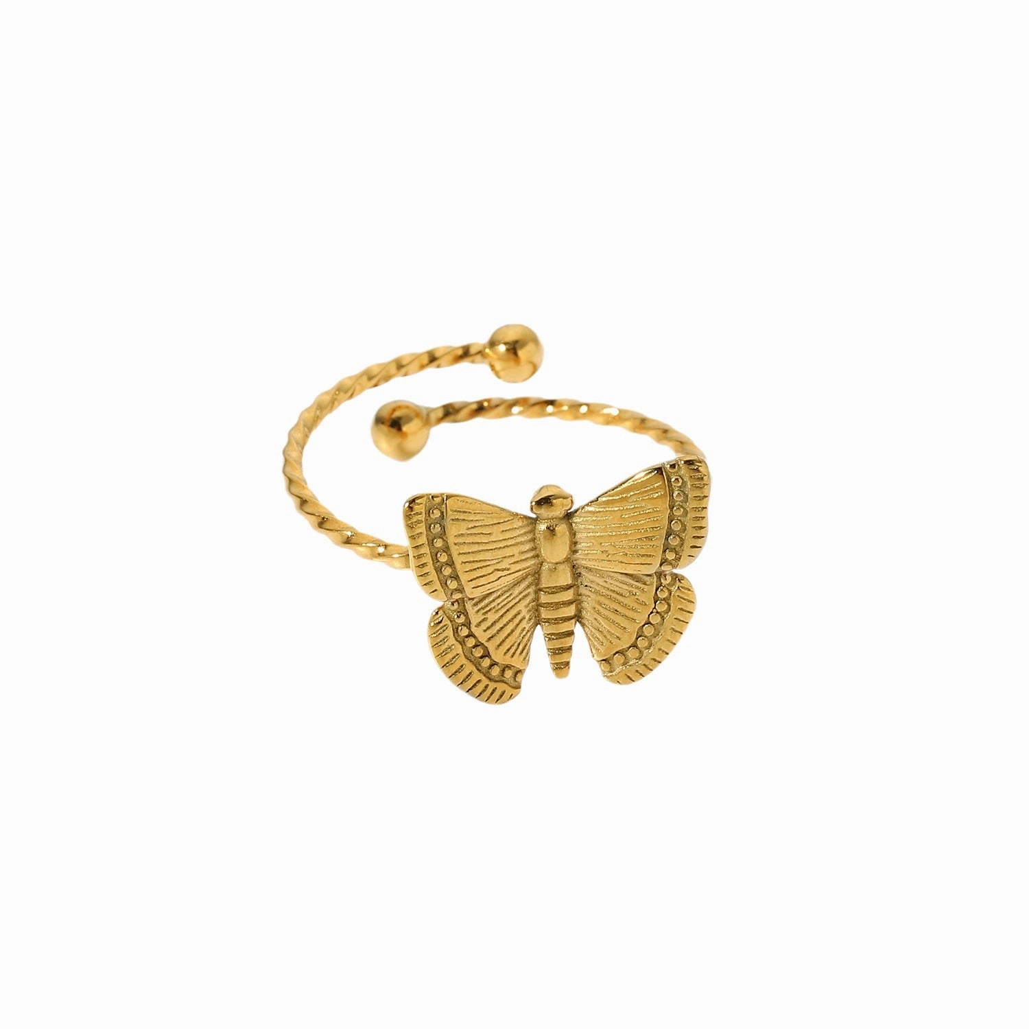 Wholesale 18K Gold Stainless Steel Adjustable Butterfly Ring with Opening