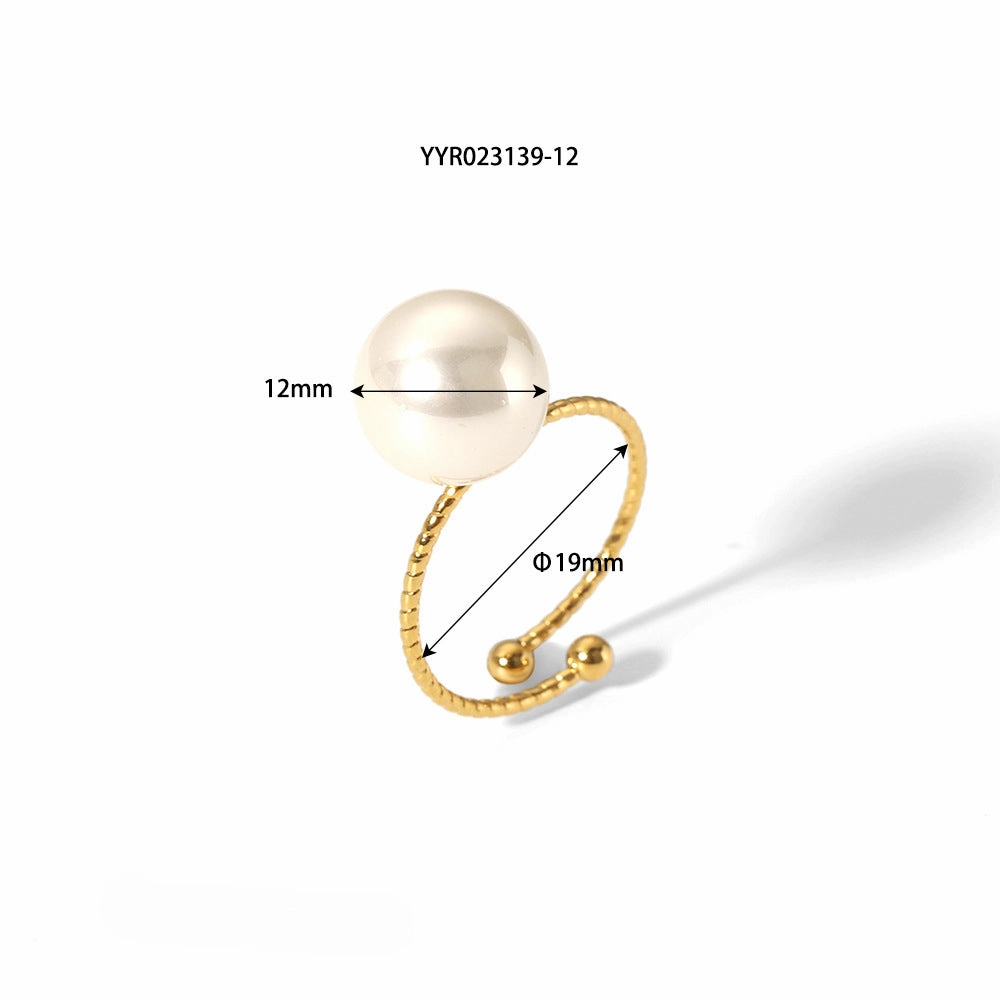 Wholesale 18K Gold Stainless Steel Adjustable Pearl Ring