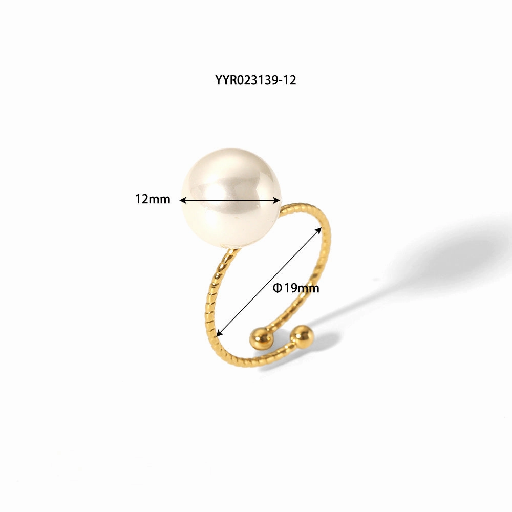 Wholesale 18K Gold Stainless Steel Adjustable Pearl Ring