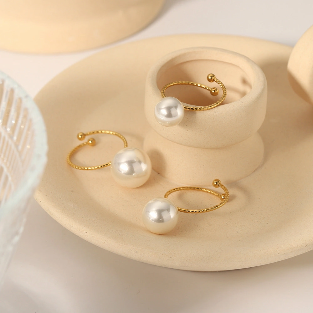 Wholesale 18K Gold Stainless Steel Adjustable Pearl Ring