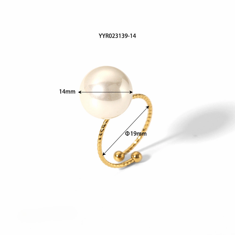 Wholesale 18K Gold Stainless Steel Adjustable Pearl Ring