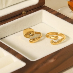Wholesale 18K Gold Stainless Steel Adjustable Ring with Two Hands