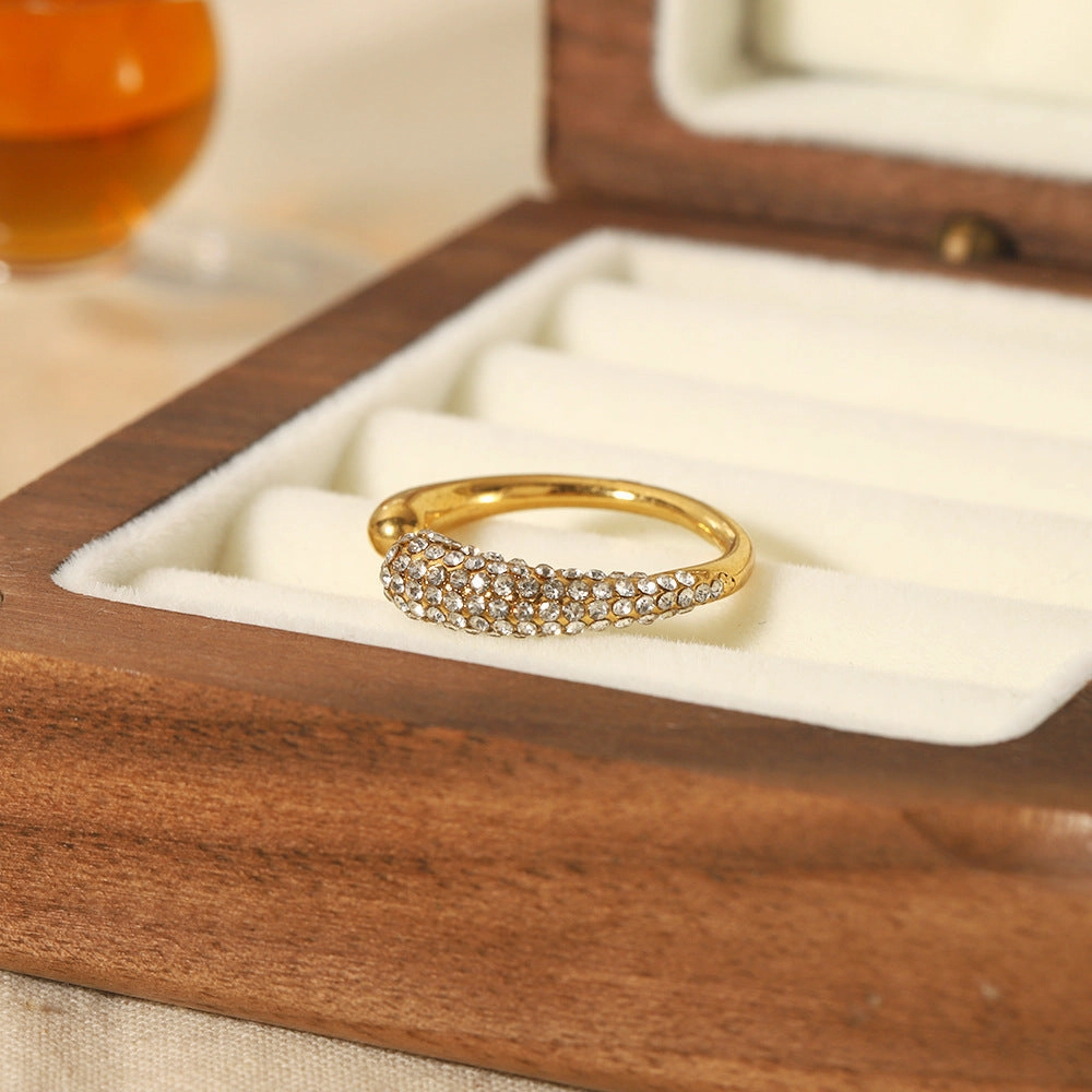 Wholesale 18K Gold Stainless Steel Diamond Set Open Ring
