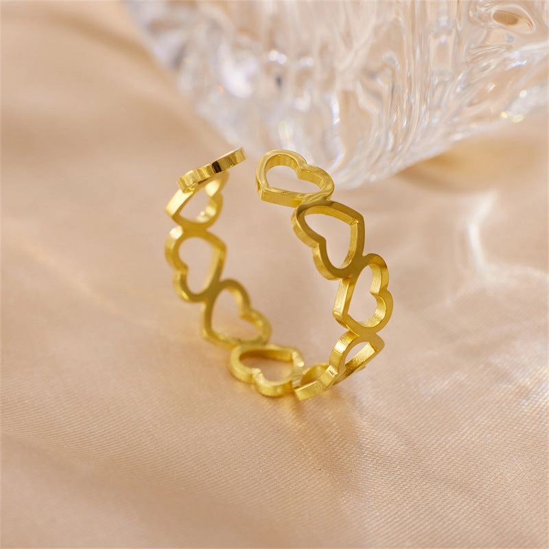 Wholesale 18K Gold Stainless Steel Hollow Heart Opening Ring