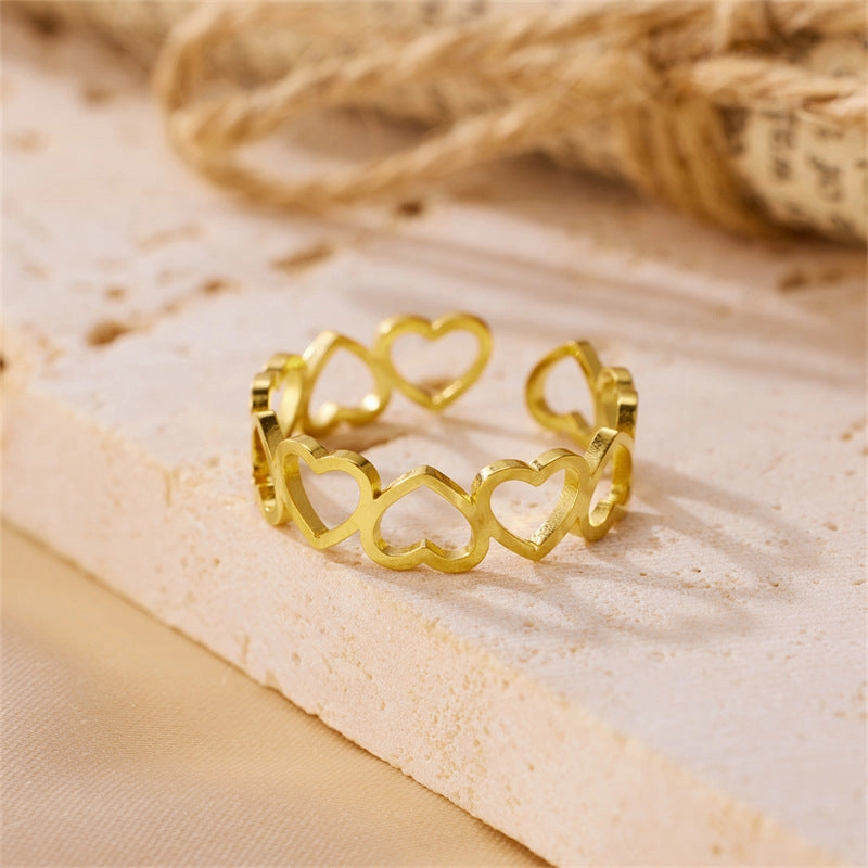 Wholesale 18K Gold Stainless Steel Hollow Heart Opening Ring