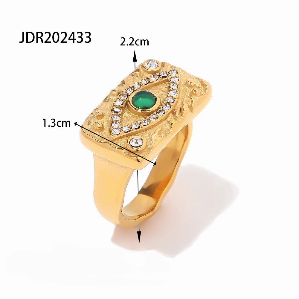 Wholesale 18K Gold Stainless Steel Inlaid Zircon Square Demon Eye Square Brand Ring